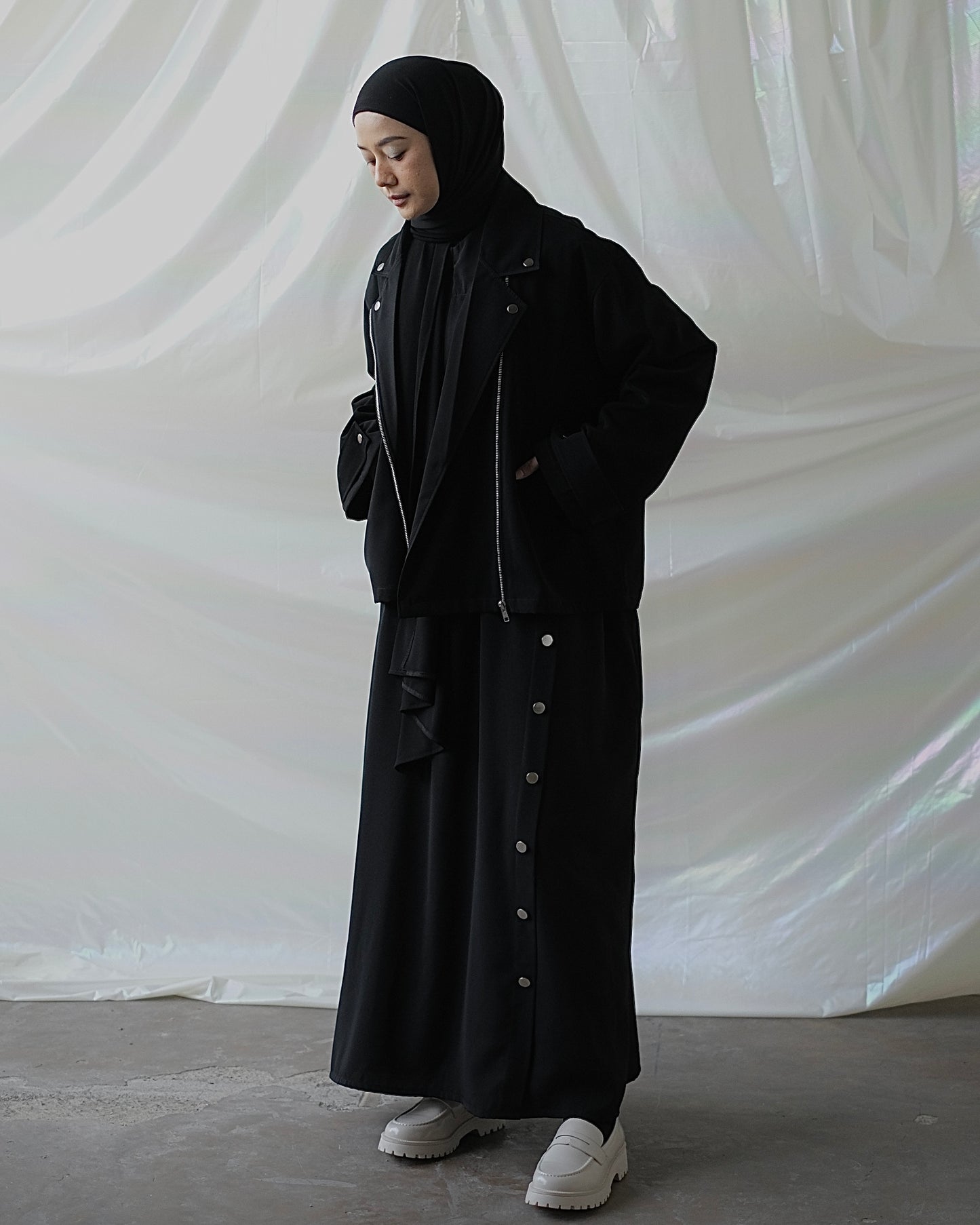 RASHAWL NERINE OVERSIZE BIKER JACKET BLACK