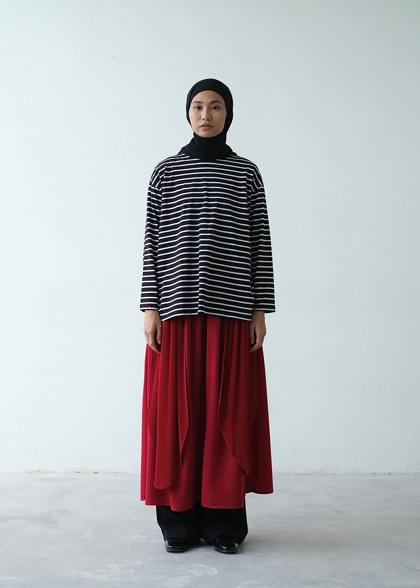 RASHAWL ASAGO PLEATED LAYERED SKIRT
