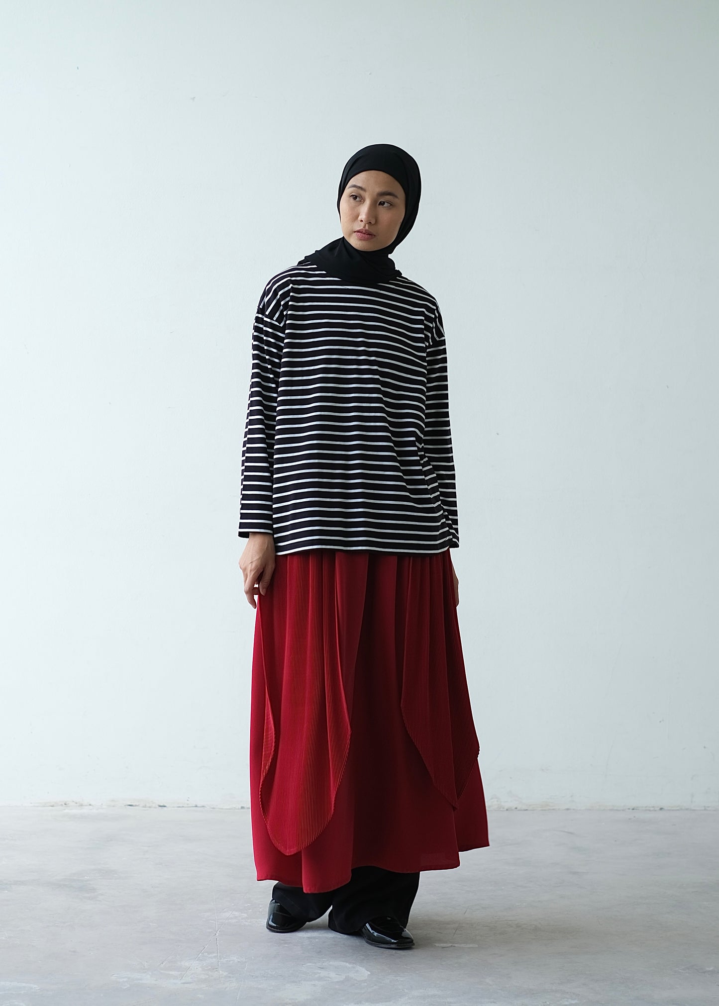 RASHAWL ASAGO PLEATED LAYERED SKIRT