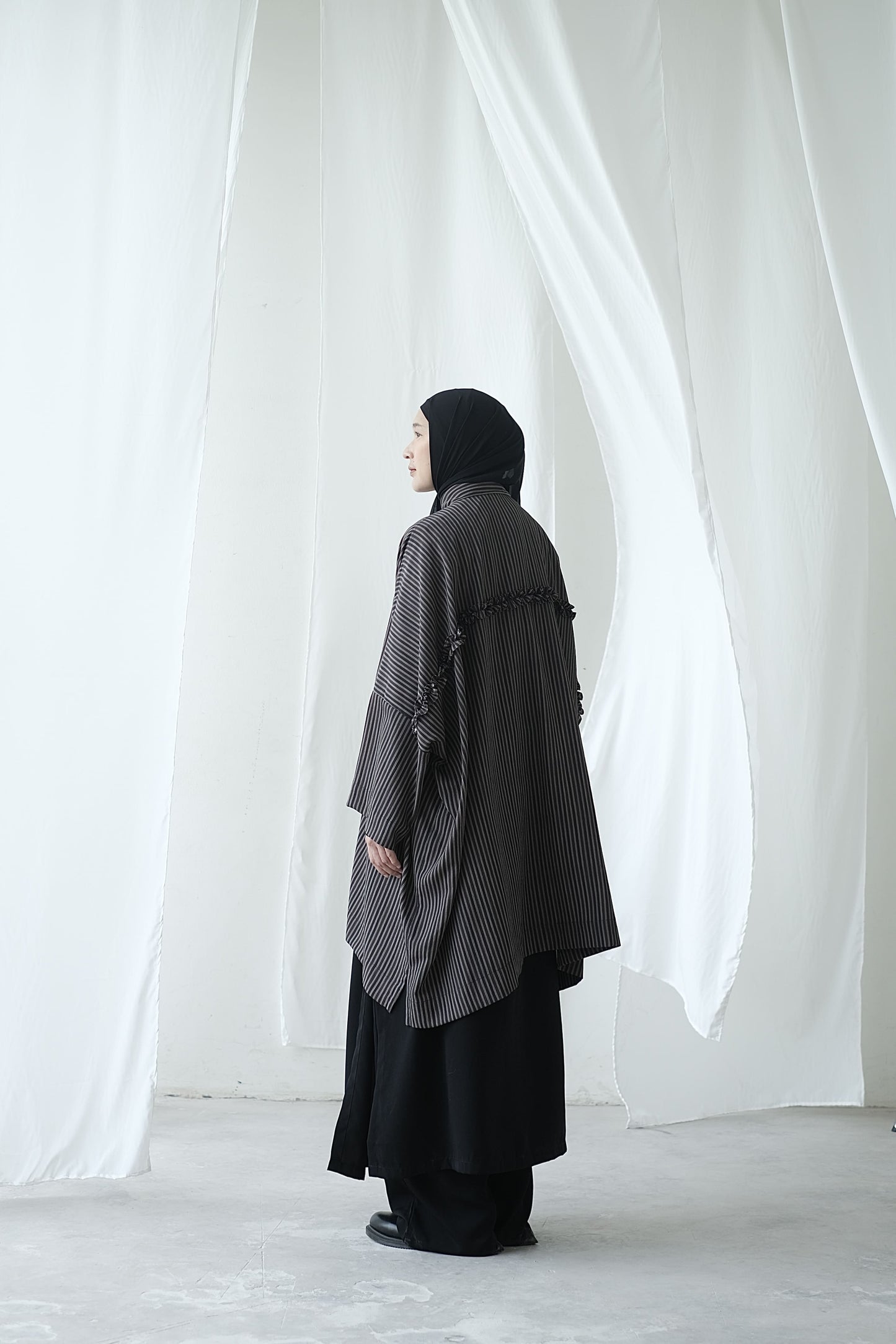 RASHAWL HUNTER OVERSIZED STRIPES FRILL SHIRT