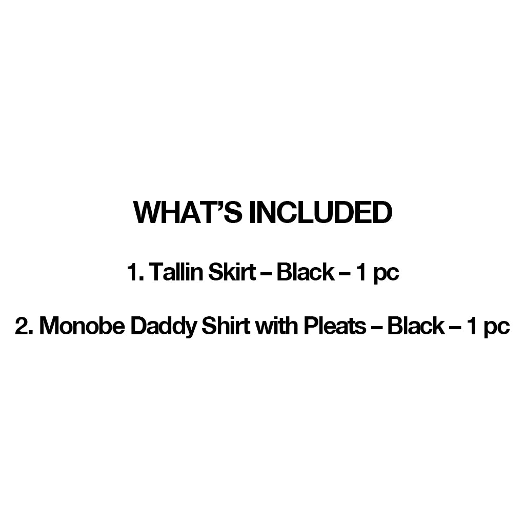 RASHAWL BUNDLING 05 - TALLINN SKIRT BLACK + MONOBE DADDY SHIRT WITH PLEATS BLACK