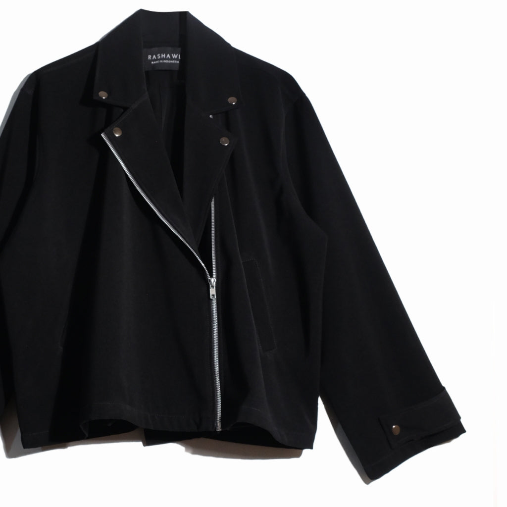 RASHAWL NERINE OVERSIZE BIKER JACKET BLACK