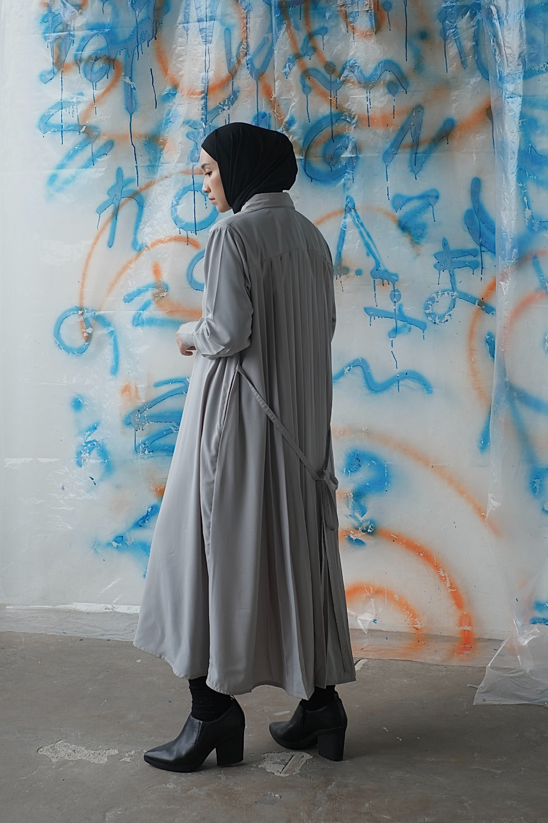 RASHAWL OMONO SHIRT DRESS BACK PLEATS