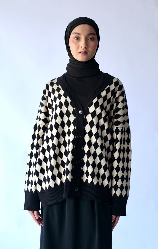 RASHAWL HARLEQUIN KNIT CARDIGAN BLACK