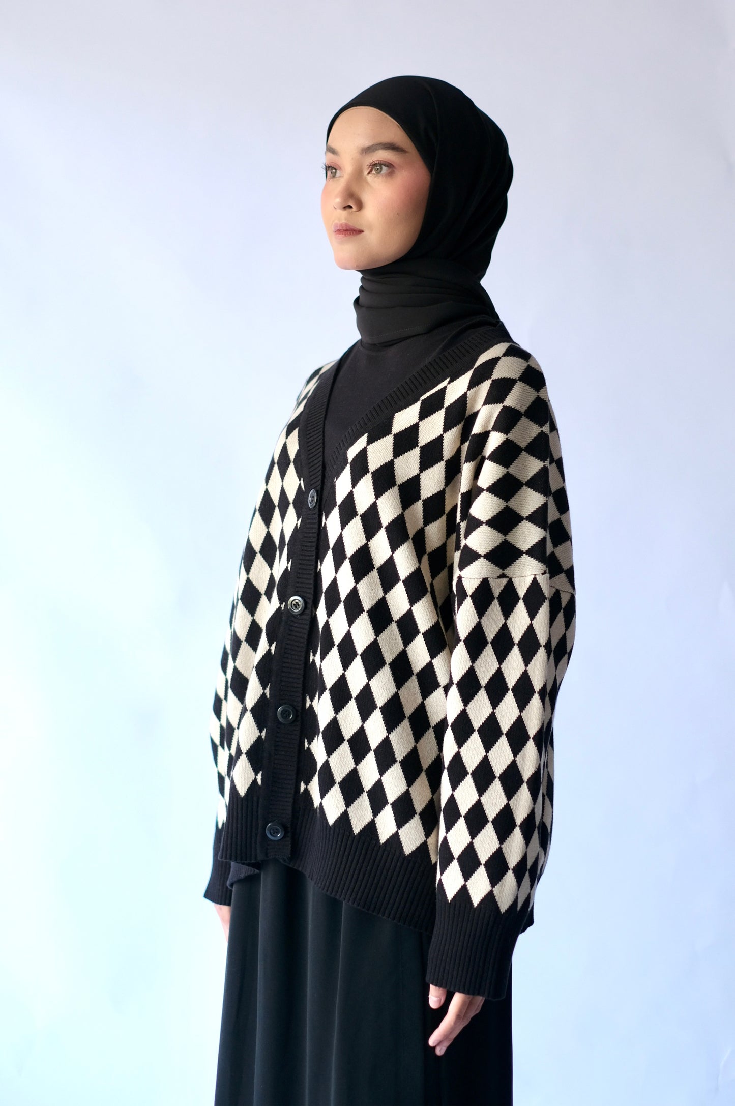 RASHAWL HARLEQUIN KNIT CARDIGAN BLACK
