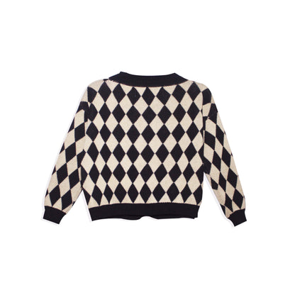 RASHAWL KIDS HARLEQUIN KNIT CARDIGAN BLACK