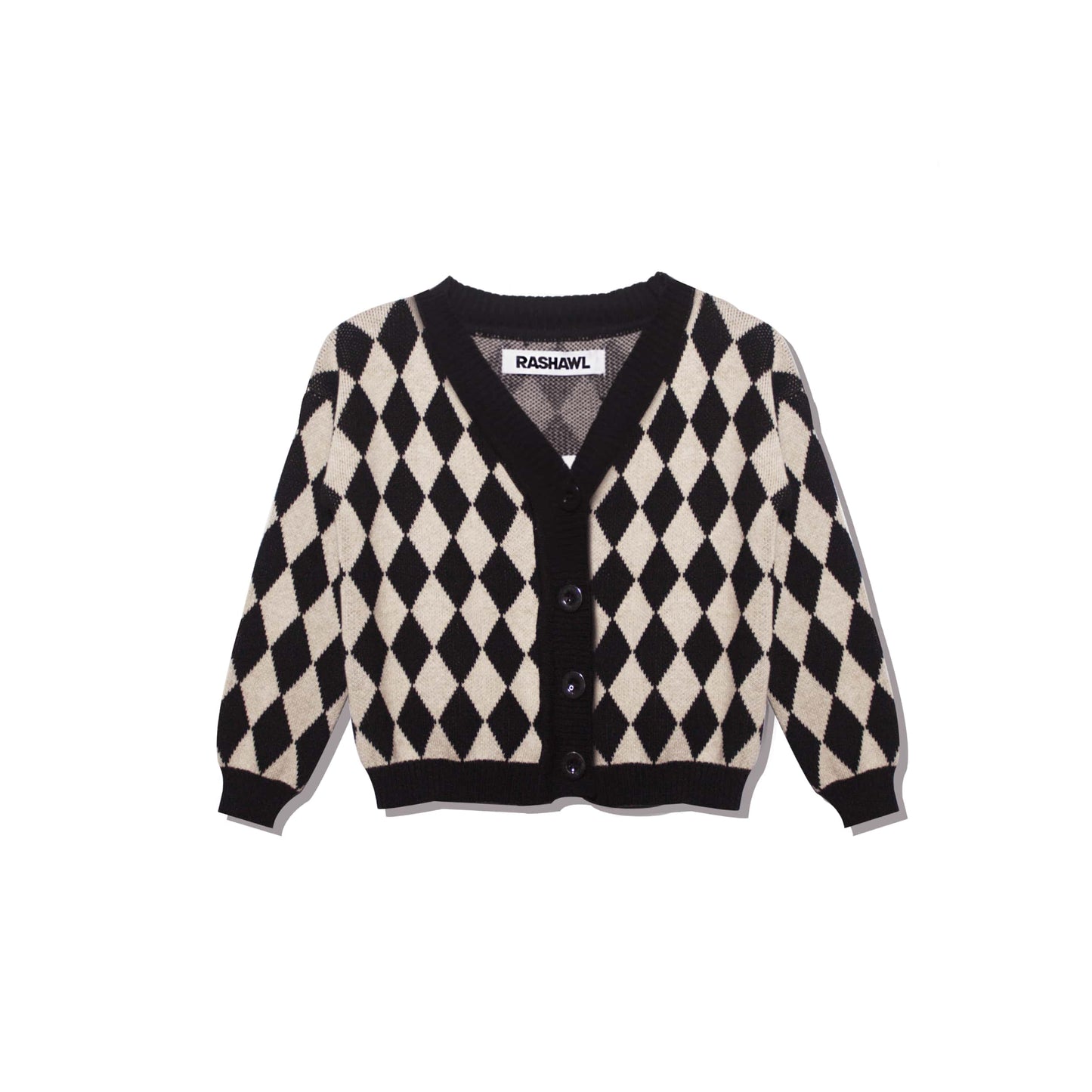 RASHAWL KIDS HARLEQUIN KNIT CARDIGAN BLACK