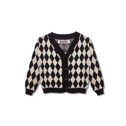 RASHAWL KIDS HARLEQUIN KNIT CARDIGAN BLACK