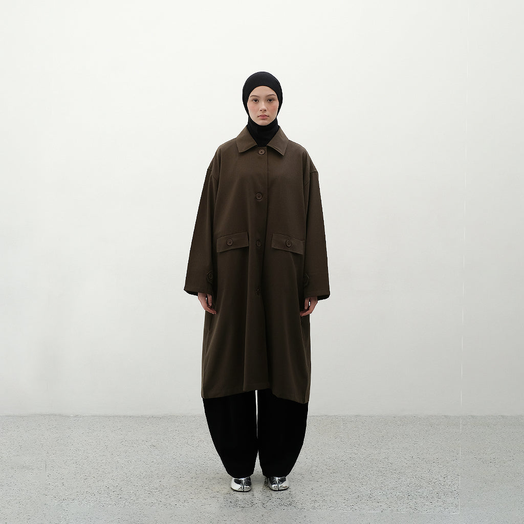 RASHAWL SHINTENCHI STRUCTURED BACK PELATED  LONG COAT