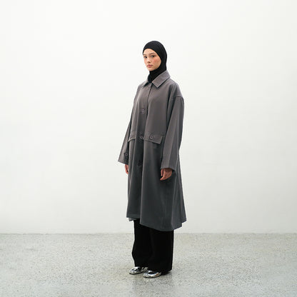 RASHAWL SHINTENCHI STRUCTURED BACK PELATED  LONG COAT