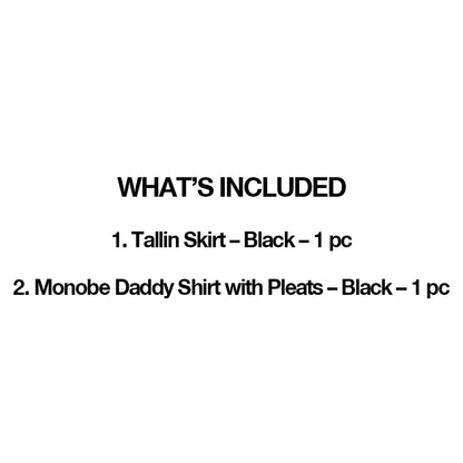 RASHAWL BUNDLING 05 - TALLINN SKIRT BLACK + MONOBE DADDY SHIRT WITH PLEATS BLACK