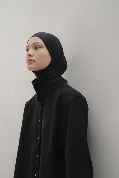 RASHAWL NOIR HIGH NECK STRUCTURED SHIRT