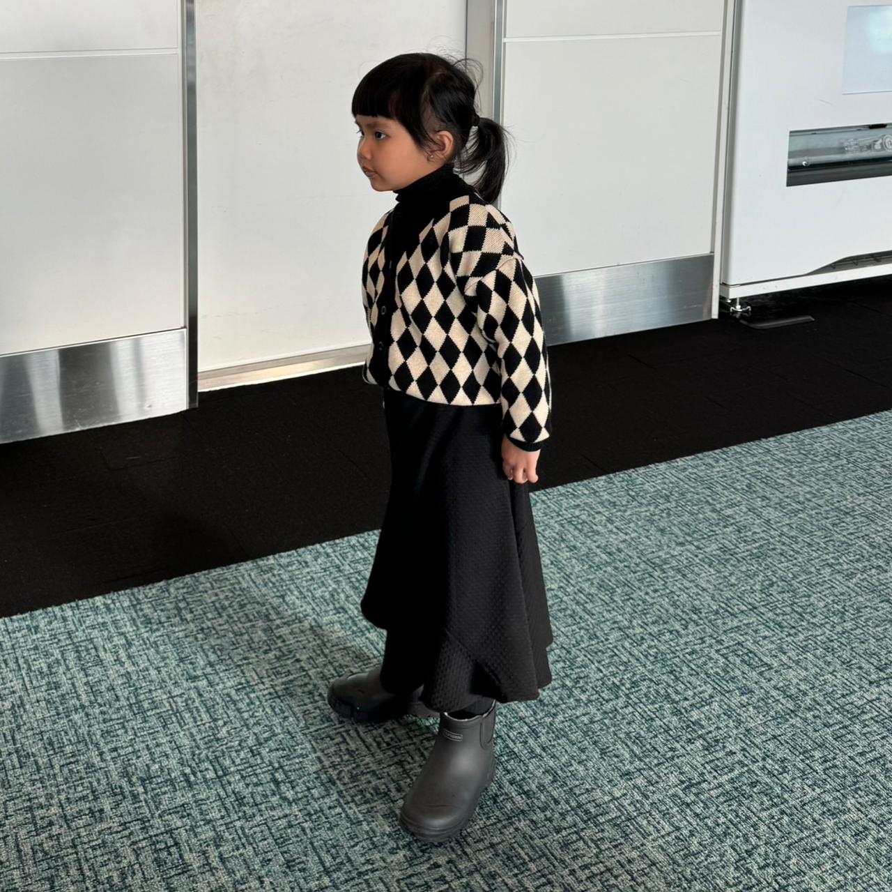 RASHAWL KIDS HARLEQUIN KNIT CARDIGAN BLACK