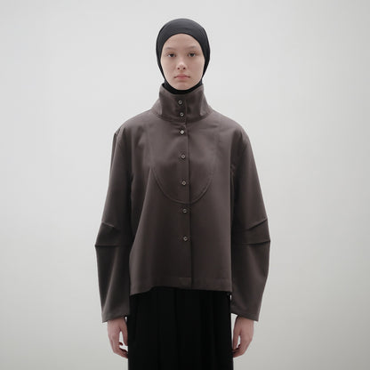 RASHAWL NOIR HIGH NECK STRUCTURED SHIRT